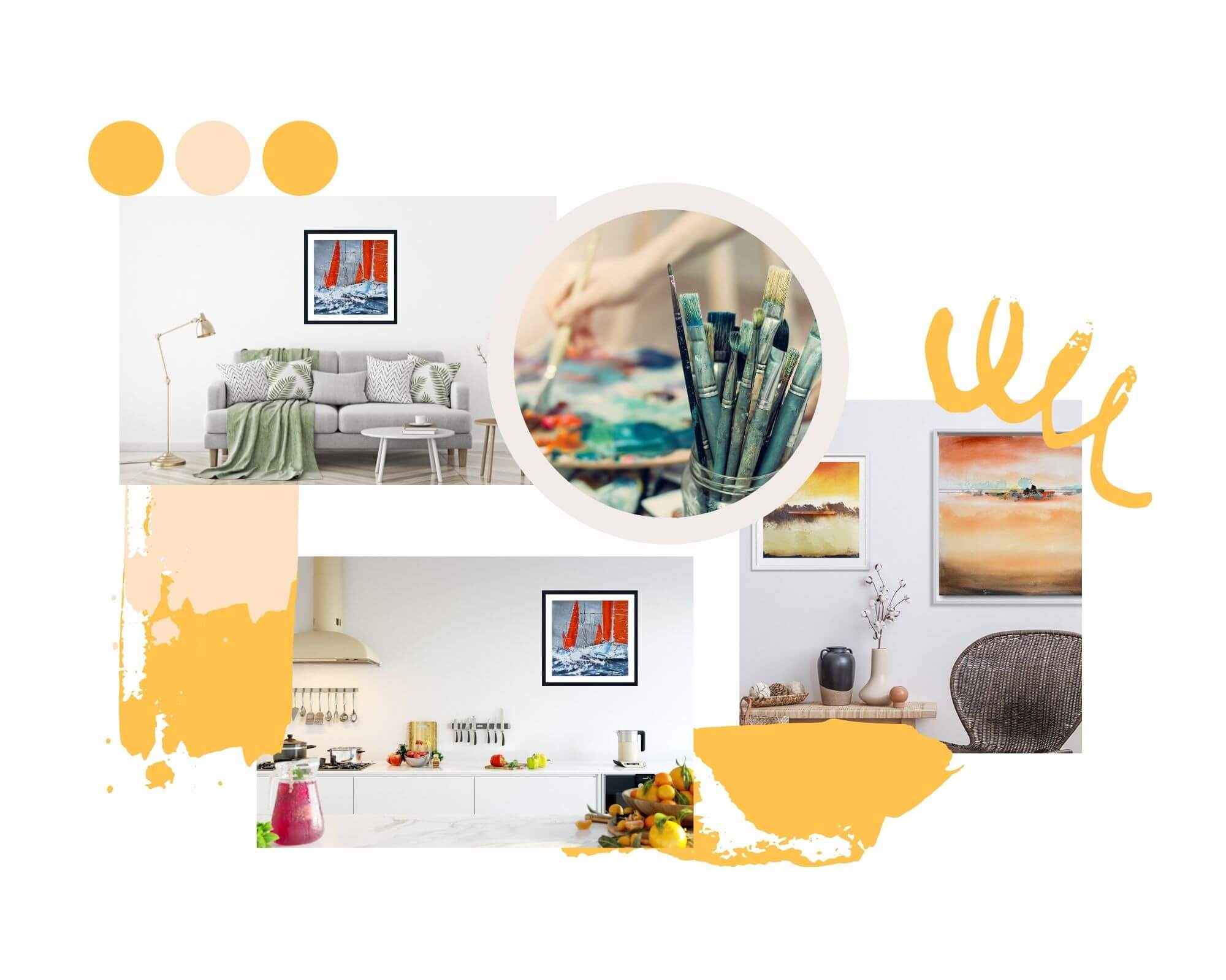 wall with situations and acrylic paintings